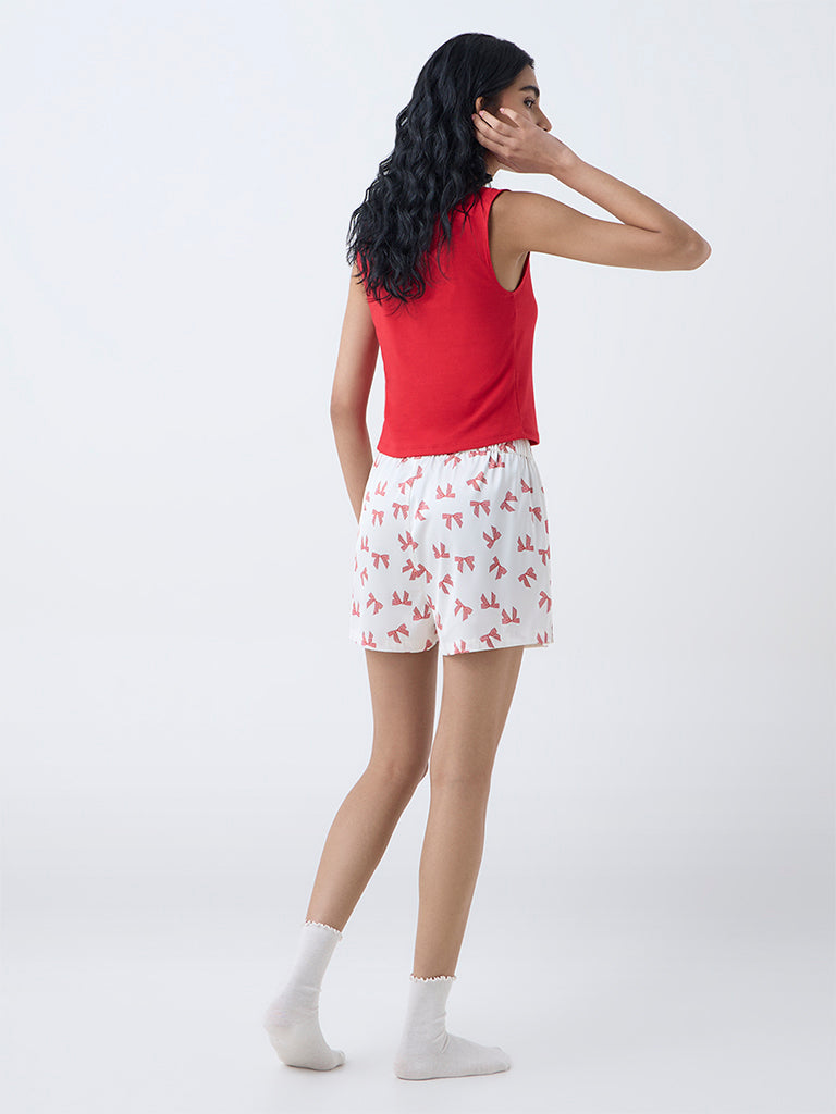 Superstar White Bow Printed High-Rise Shorts