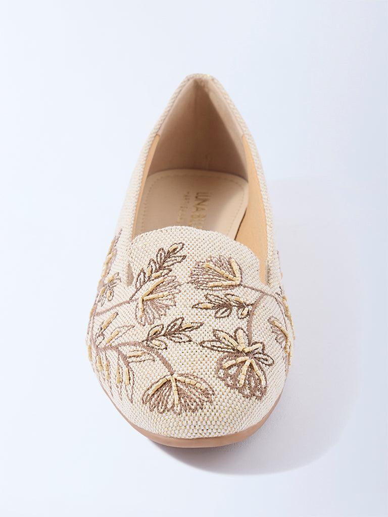 LUNA BLU Beige Embroidered Loafers