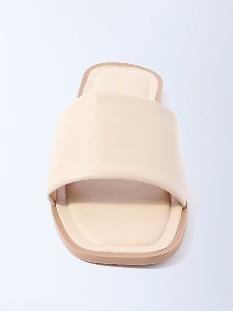 LUNA BLU Beige Puffed Slides - Exclusive
