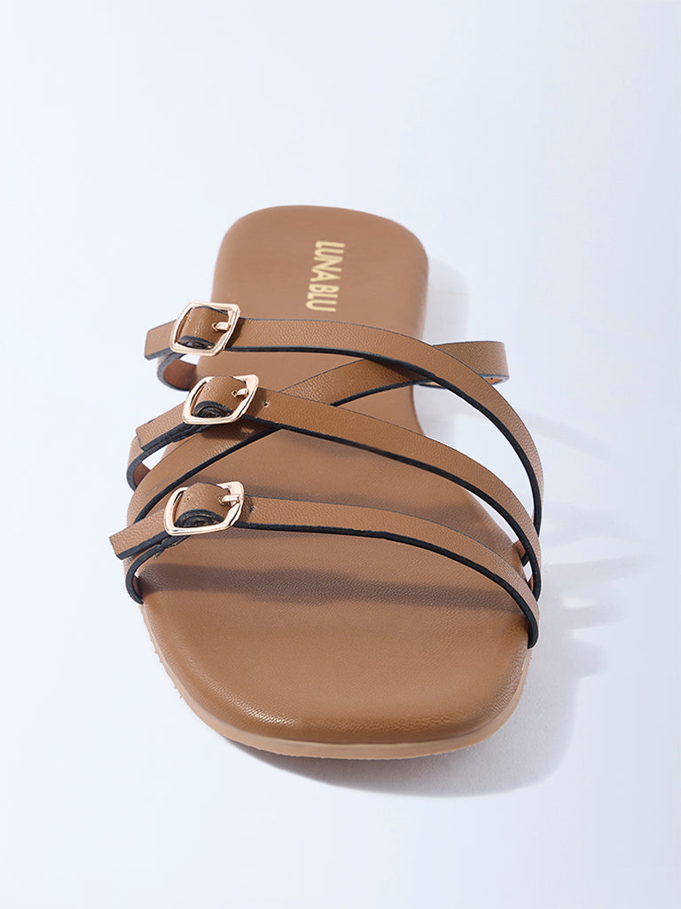 LUNA BLU Tan Multi-Strap Slides - Exclusive