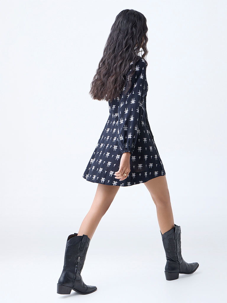 Bombay Paisley Black Printed Cotton A-Line Dress