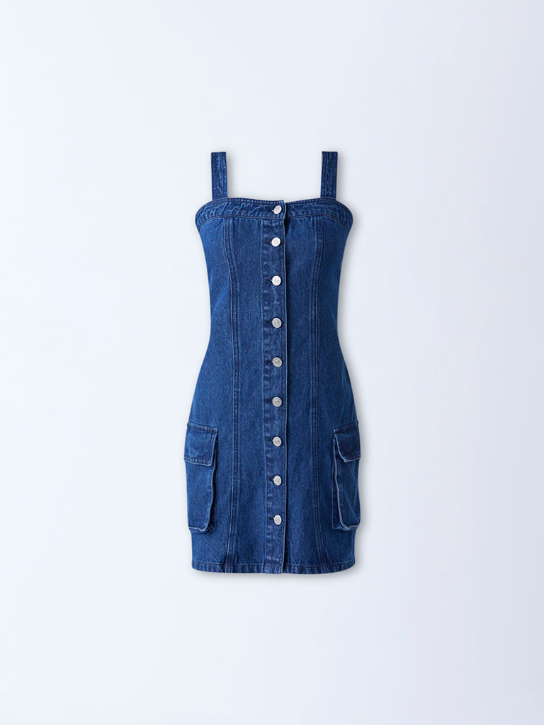 Nuon Dark Blue Denim Bodycon Dress