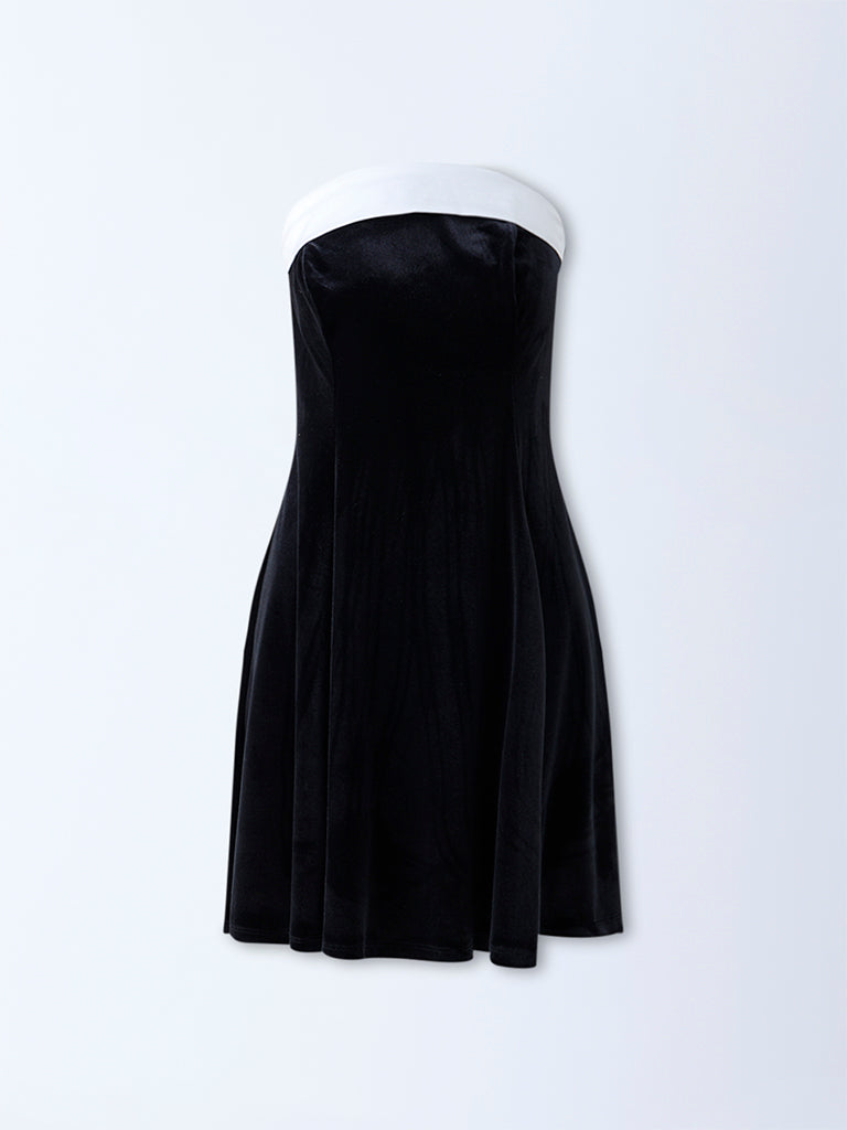 Nuon Black Off-Shoulder Velvet Cotton-Blend Tube Dress