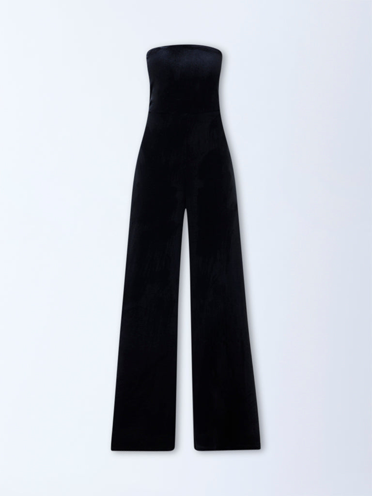Nuon Black Tube-Style Cotton-Blend Velvet Jumpsuit