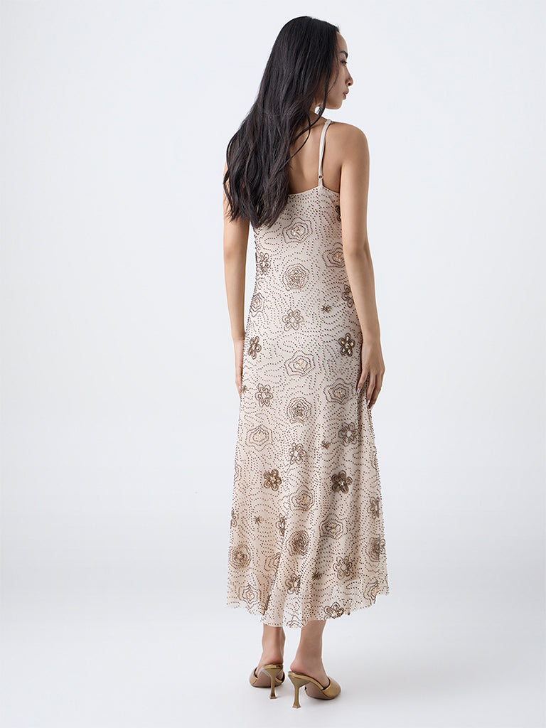 LOV Cream Embellished Party Dress