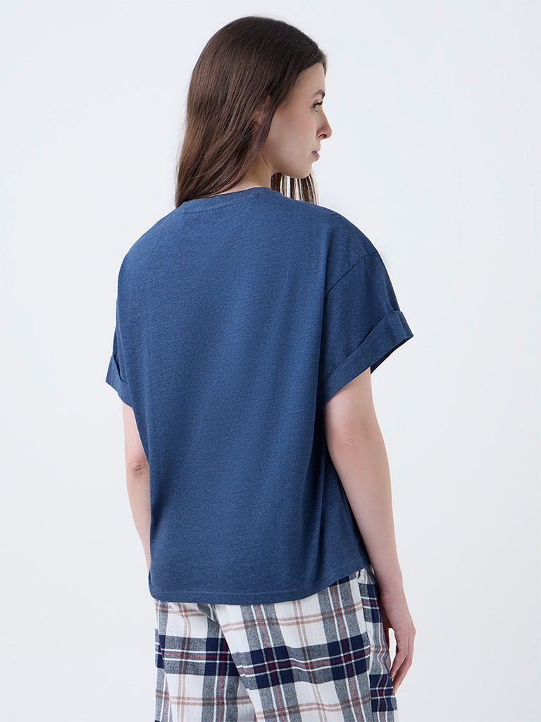 Wunderlove Blue Solid Crewneck T-Shirt