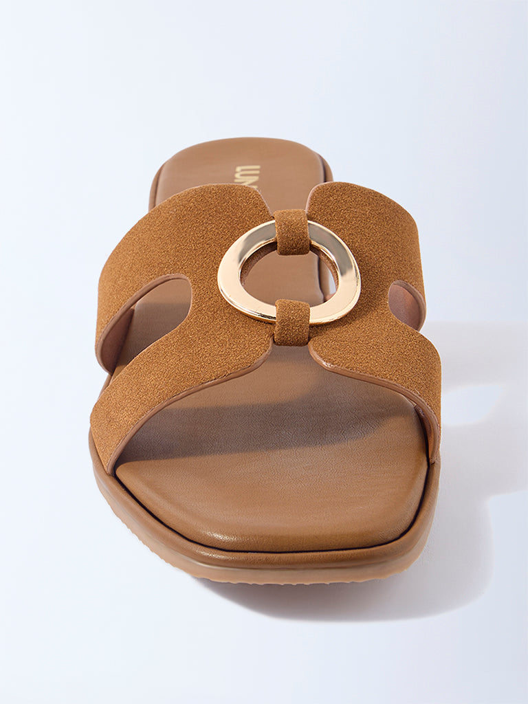 LUNA BLU Tan Hardware-Detailed Suede Slides - Exclusive