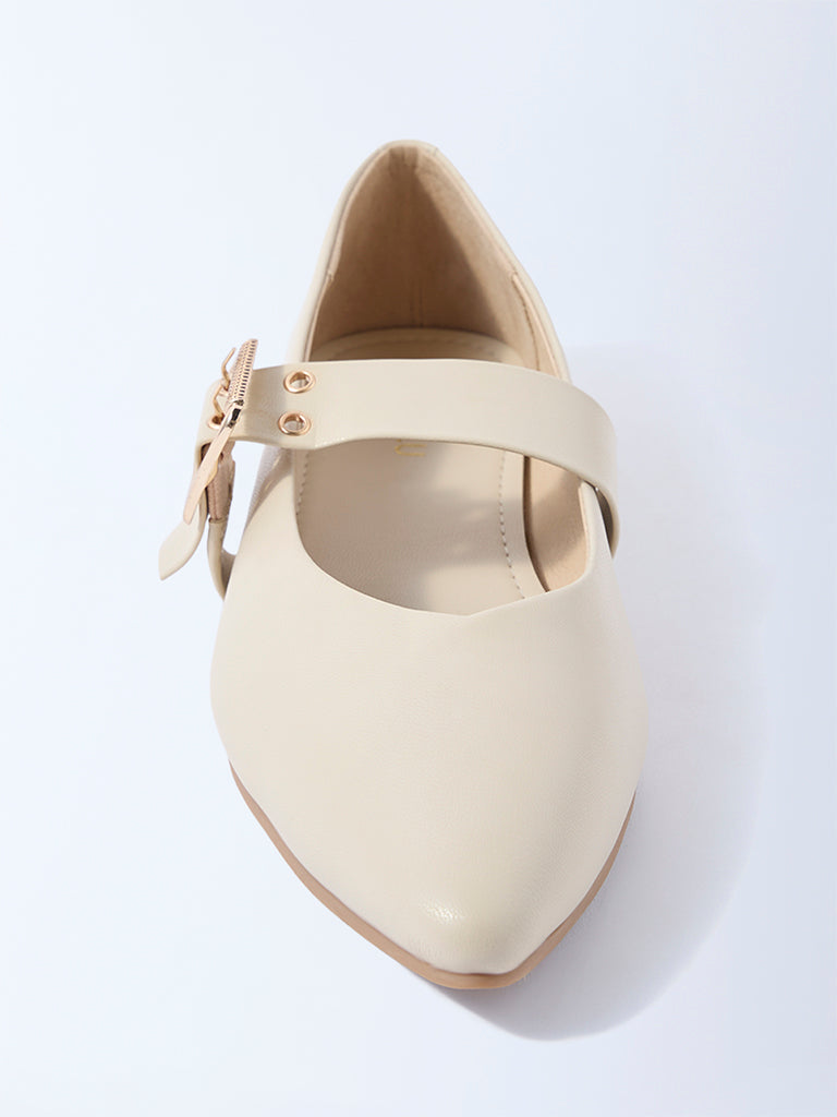 LUNA BLU Ivory Buckle-Detailed Mary Jane Shoes- Exclusive