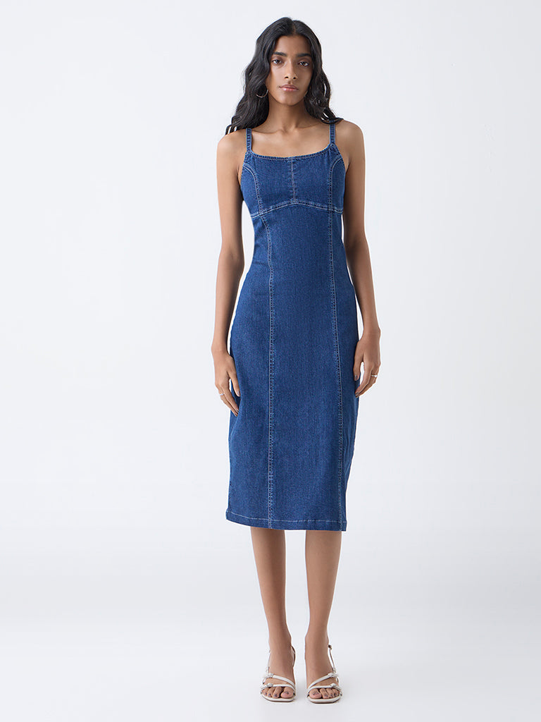 Buy Nuon Blue Denim A-Line Dress from Westside