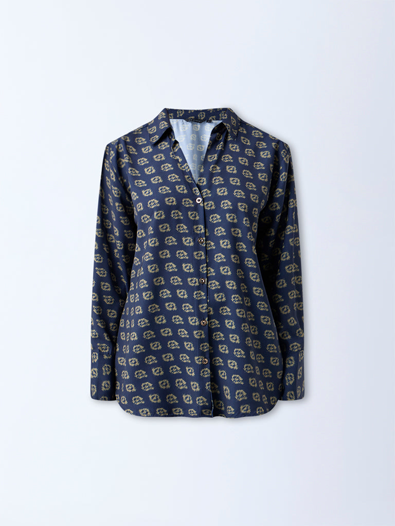 Wardrobe Navy Printed Shirt