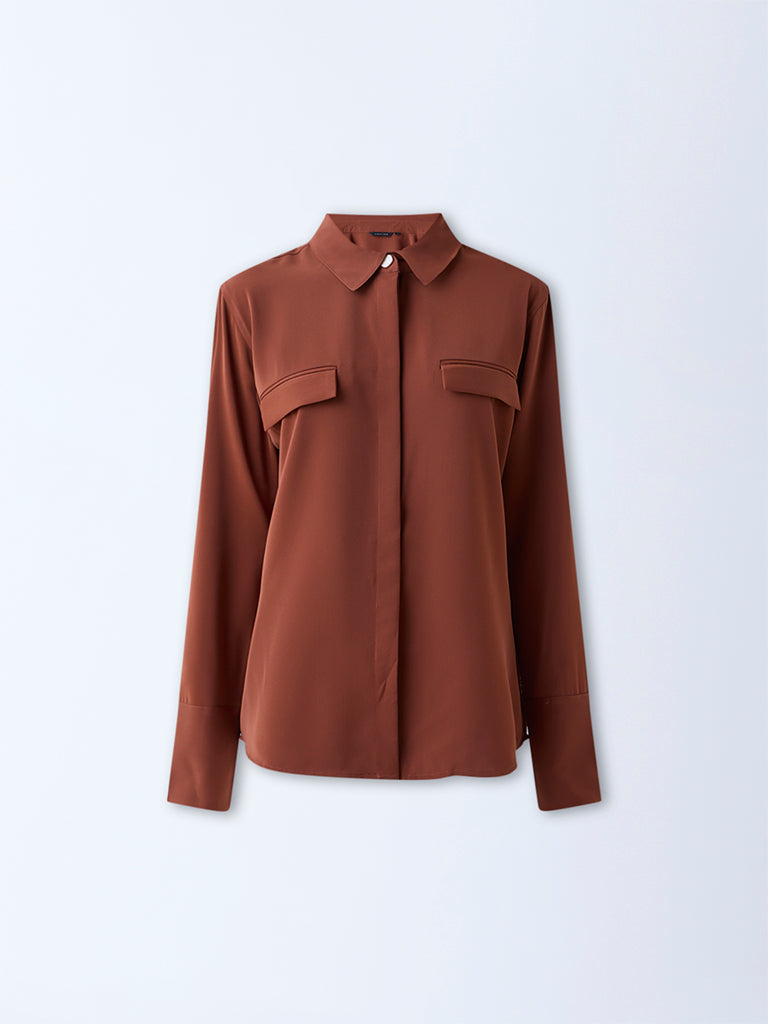 Wardrobe Brown Solid Shirt