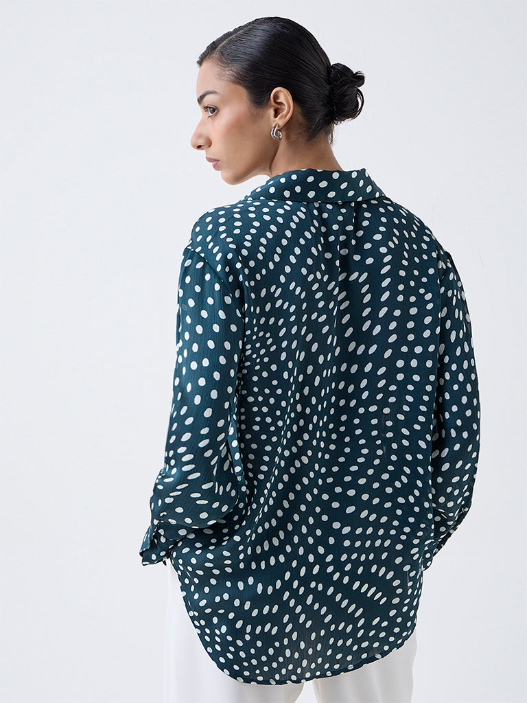 Wardrobe Dark Green Polka Dot Shirt