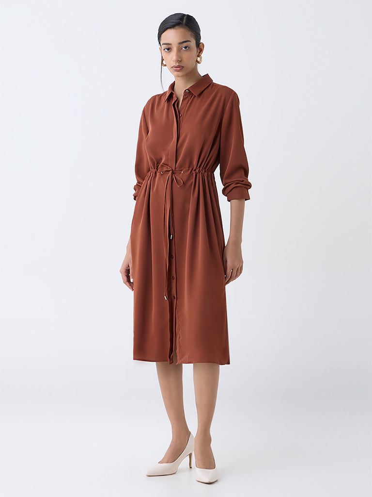 brown solid dress Buy Wardrobe Brown Solid Shirt Dress from Westside