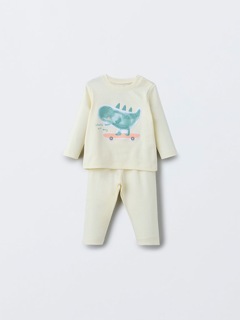 HOP Baby Yellow Animal Design Cotton T-Shirt with Pants Set