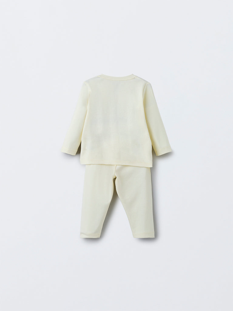 HOP Baby Yellow Animal Design Cotton T-Shirt with Pants Set
