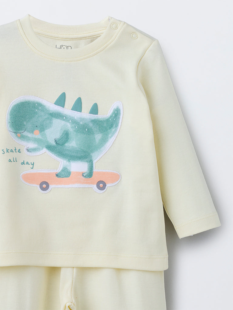 HOP Baby Yellow Animal Design Cotton T-Shirt with Pants Set