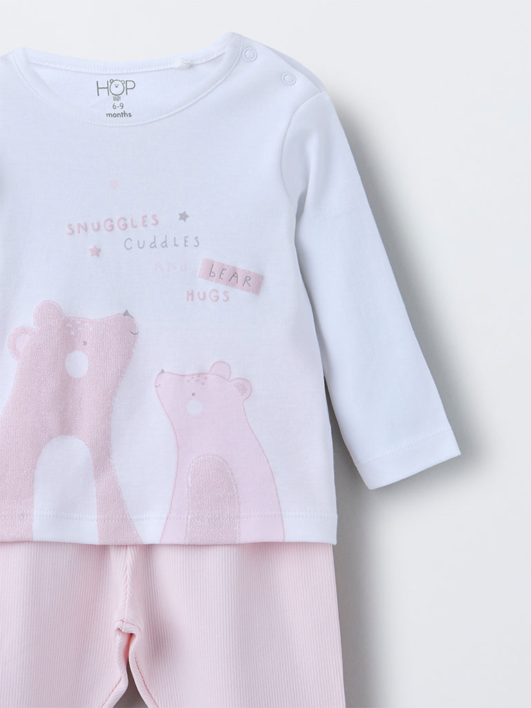 HOP Baby Pink Animal Pattern Cotton T-Shirt with Pants Set