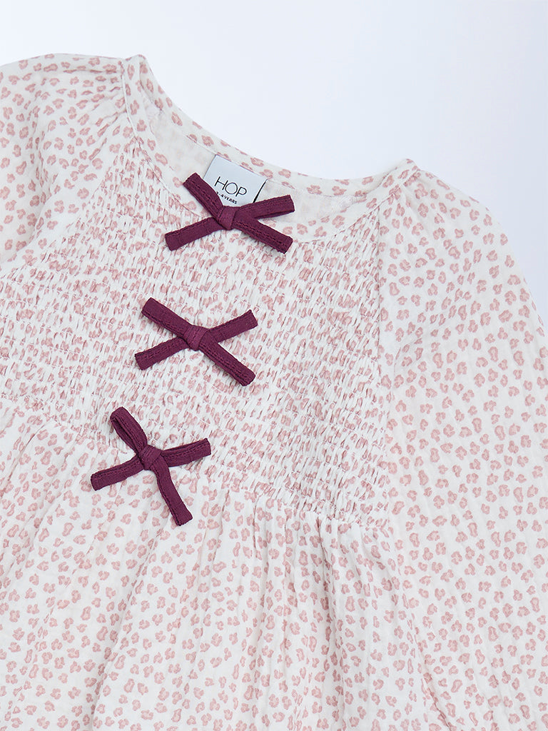 HOP Kids Girls Pink Printed Smocked Peplum Cotton Top