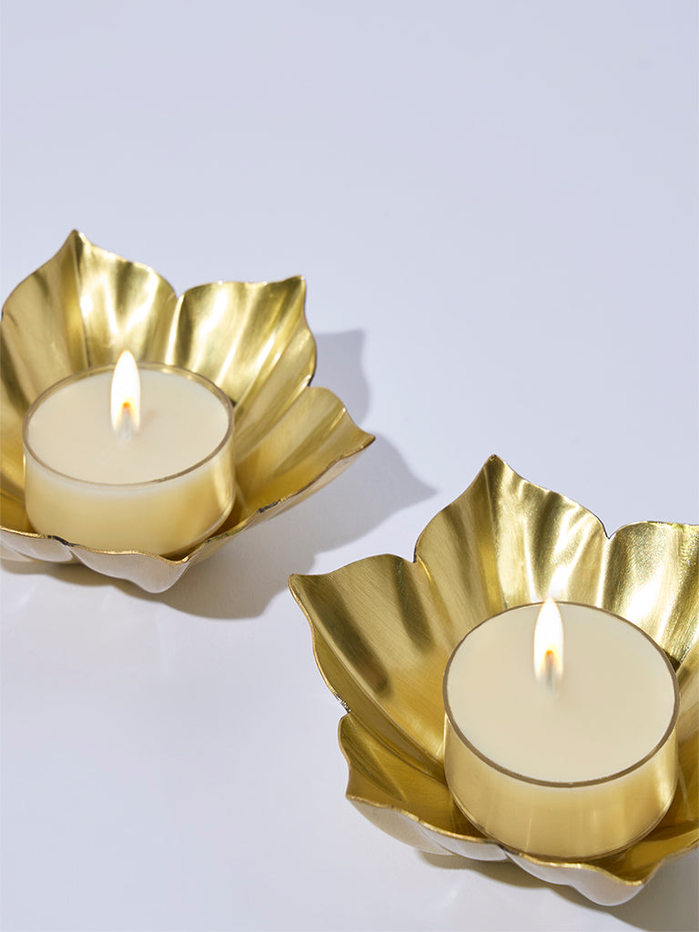 Westside Home Gold Lotus-Shaped Diyas (Set of 2) - Festive Season Gift