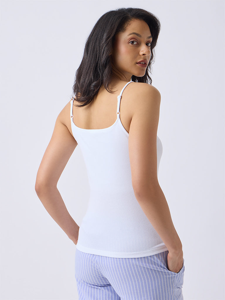 Wunderlove White Ribbed Cotton-Blend Camisole