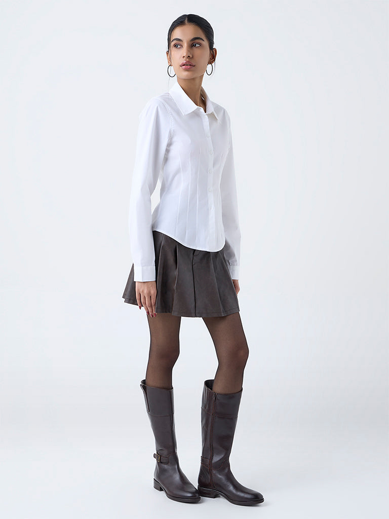 Buy Nuon Off-White Solid Cotton-Blend Shirt from Westside