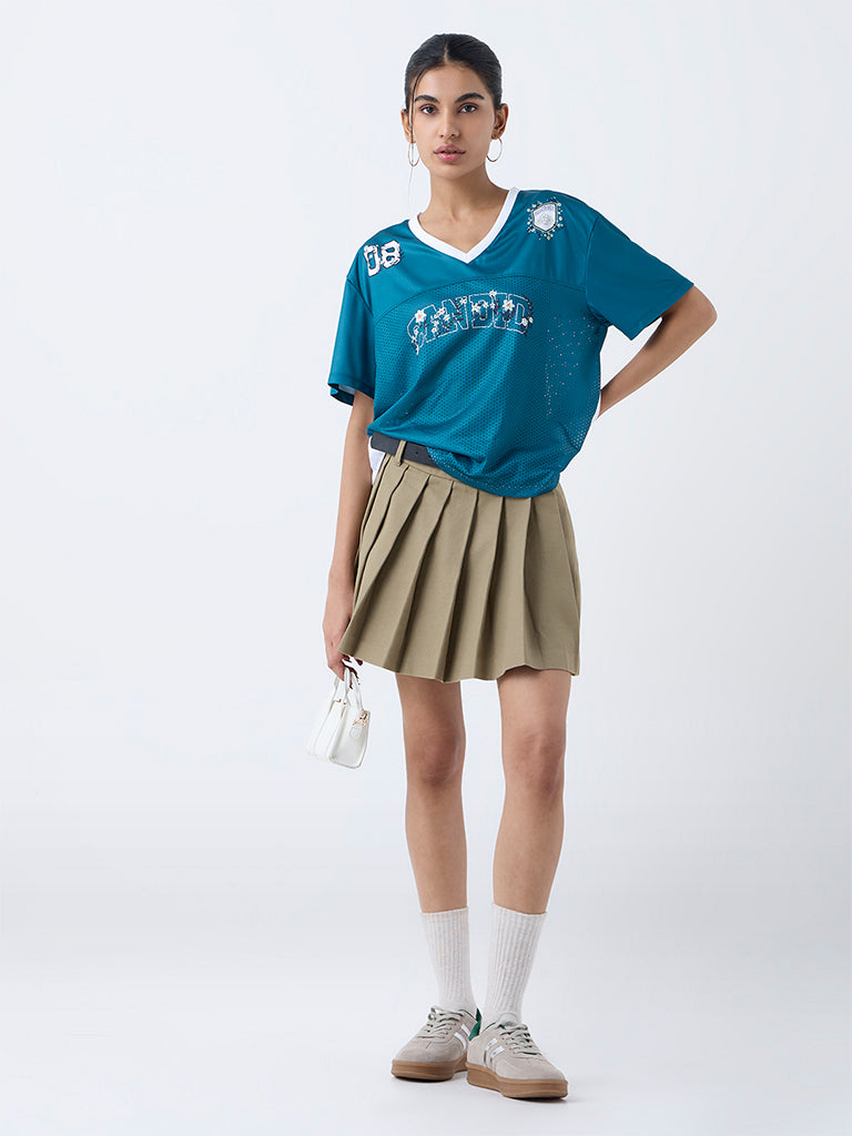 Buy Nuon Dark Teal Printed Perforated T-Shirt from Westside