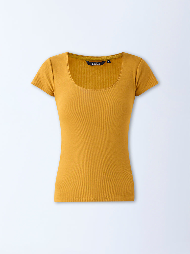 Nuon Mustard Ribbed Cotton-Blend T-Shirt