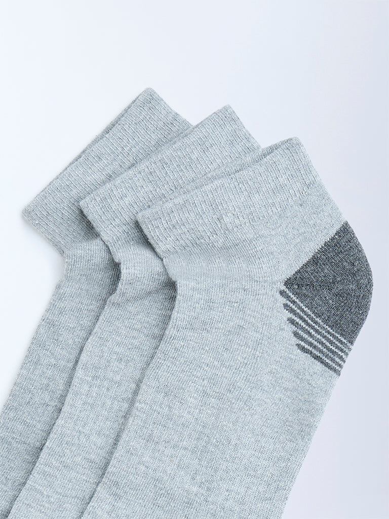 WES Lounge Grey Cotton-Blend Trainer Socks - Pack of 3