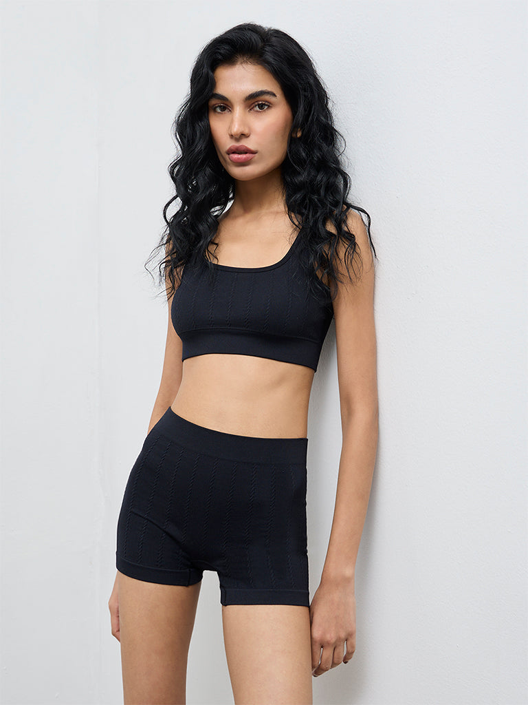 Buy Superstar Black Cable-Knit Seamfree Padded Bra from Westside