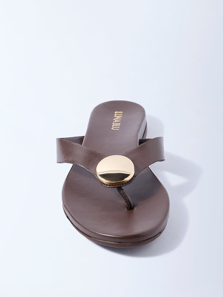 LUNA BLU Brown Metal-Detailed Flip-Flops