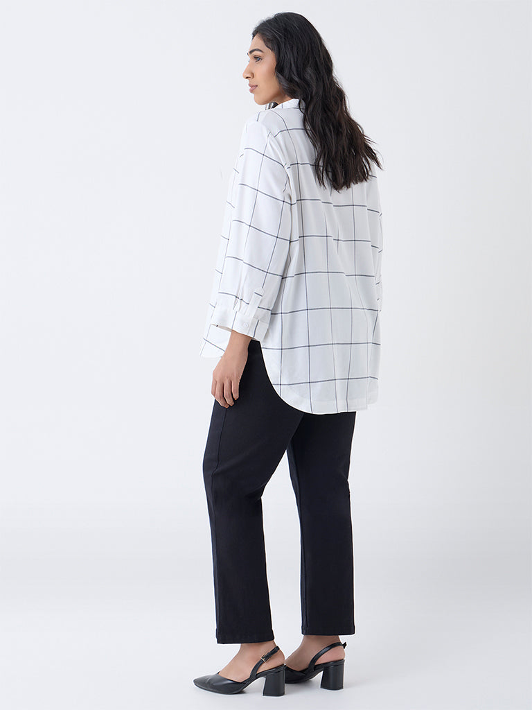 Gia Off-White Checkered High-Low Blouse