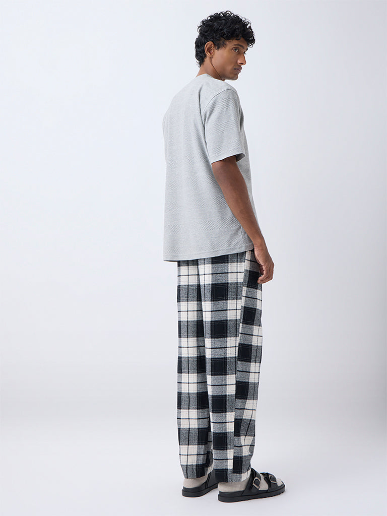 WES Lounge Black Relaxed-Fit Mid-Rise Cotton Pants