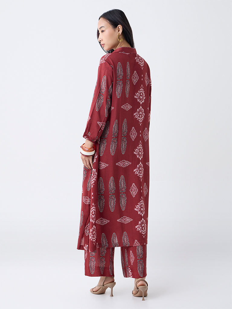Utsa Red Printed A-Line Kurta