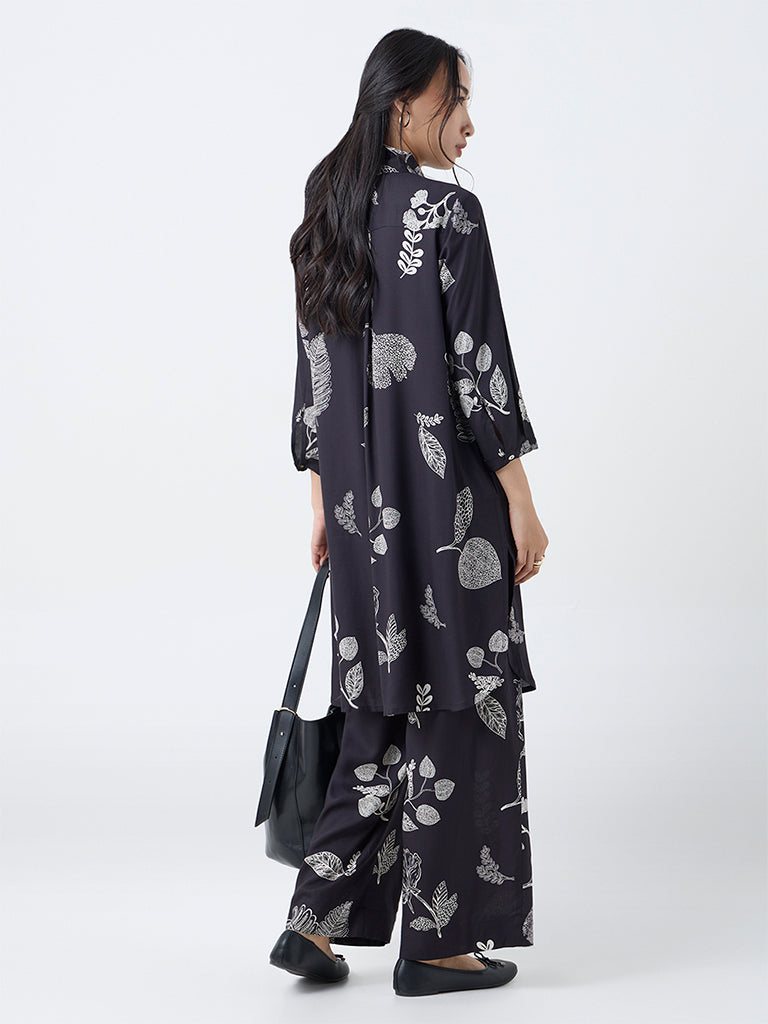 Utsa Black Foliage Design A-Line Kurta