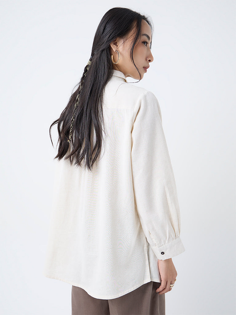 Utsa Cream Floral Embroidered Cotton-Blend Tunic