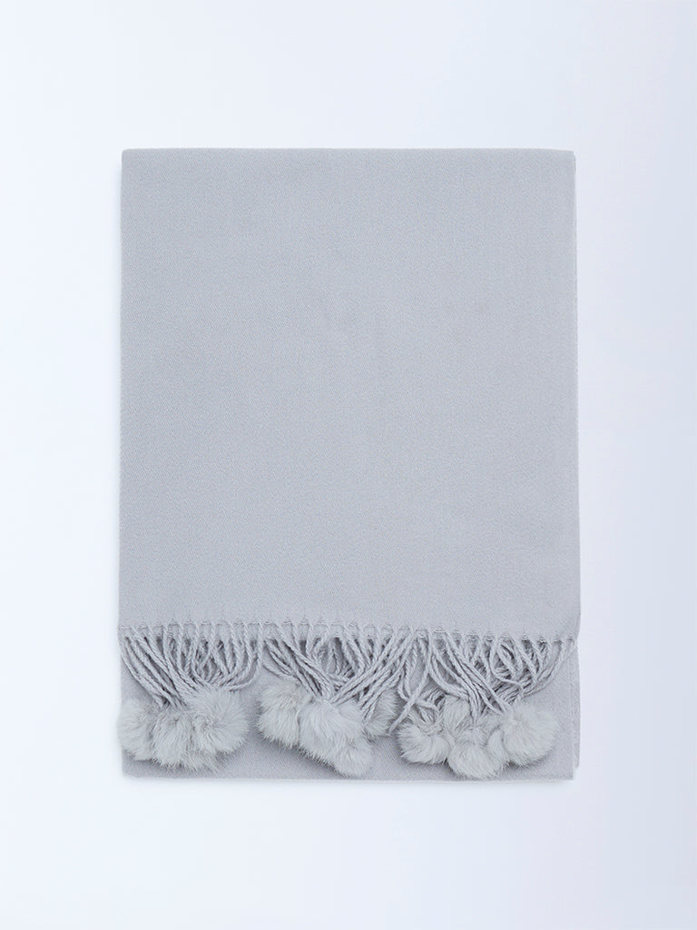 Westside Accessories Grey Pom-Pom Detail Scarf