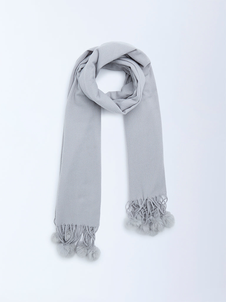 Westside Accessories Grey Pom-Pom Detail Scarf
