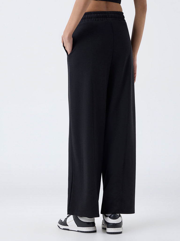 Studiofit Black Solid High-Rise Track Pants