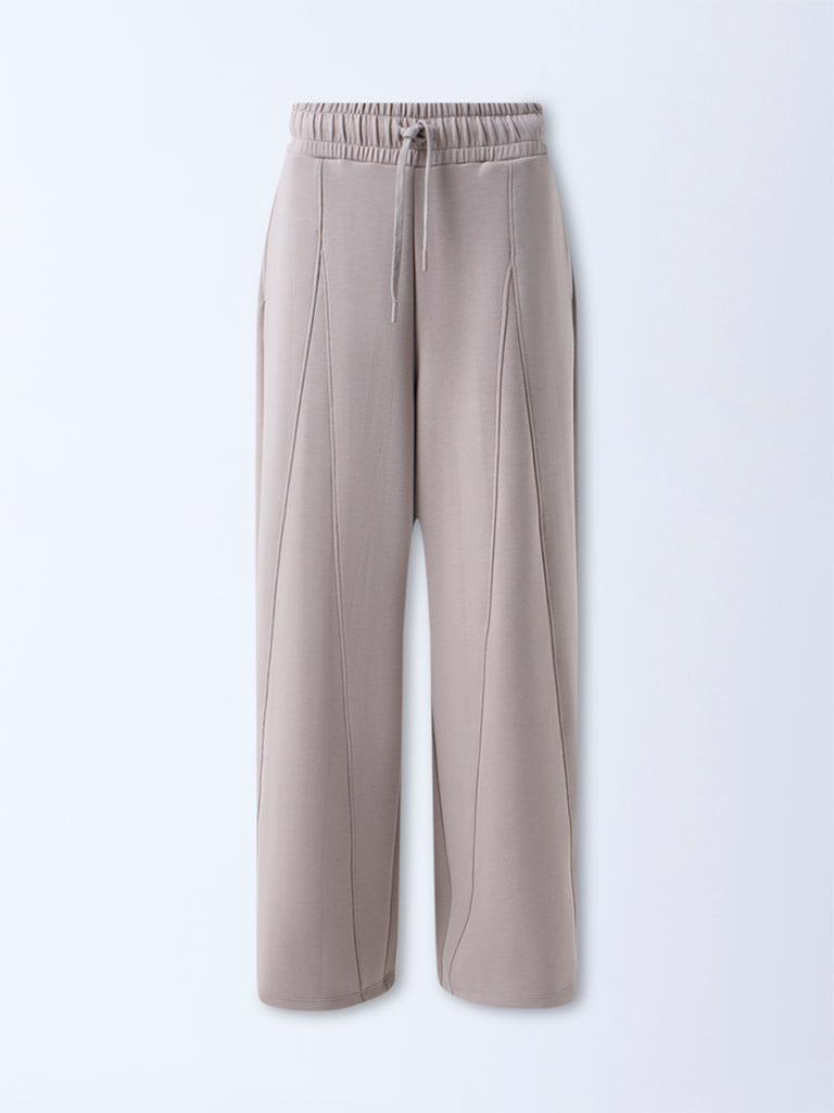 Studiofit Taupe Solid High-Rise Track Pants