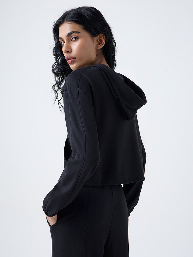 Studiofit Black Solid Hooded Jacket