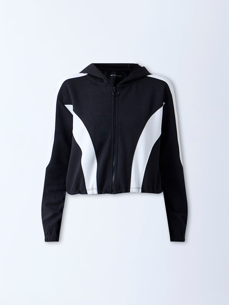 Studiofit Black Colour-Blocked Hooded Jacket