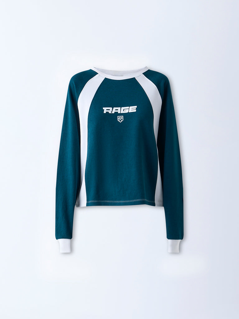 Studiofit Teal Text Detailed T-Shirt