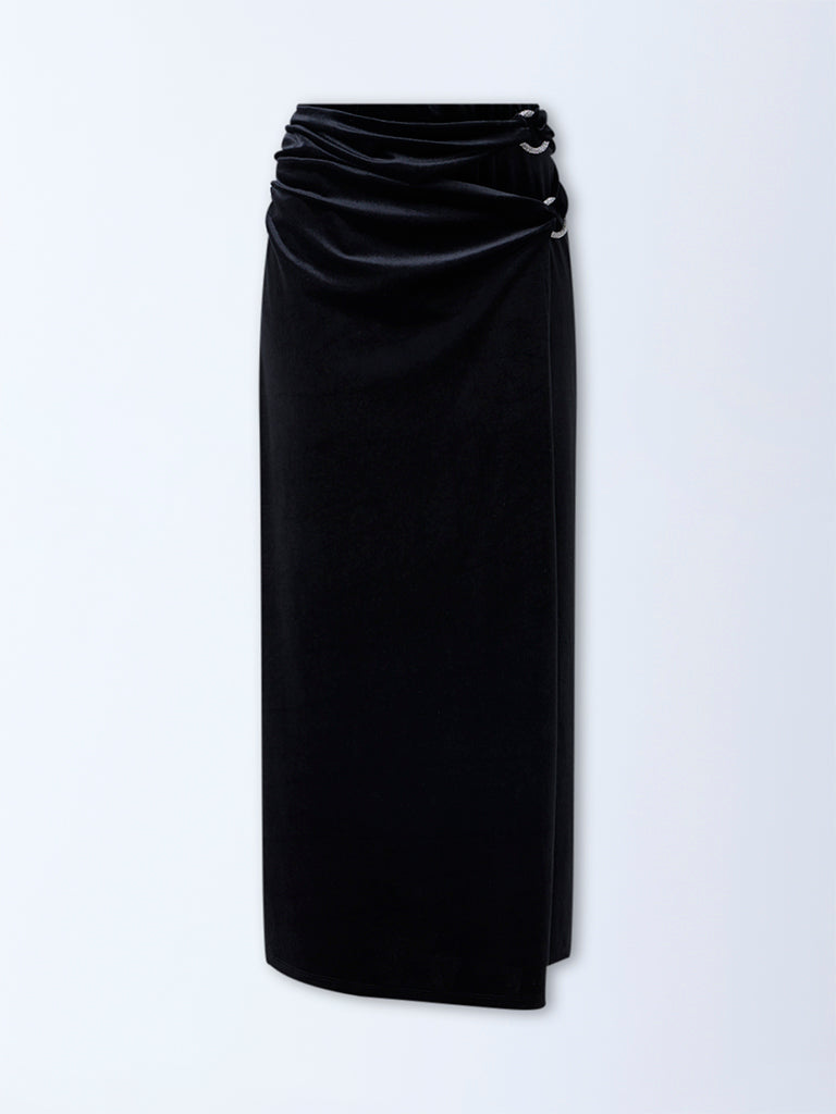 Wardrobe Black High-Rise Velvet Skirt