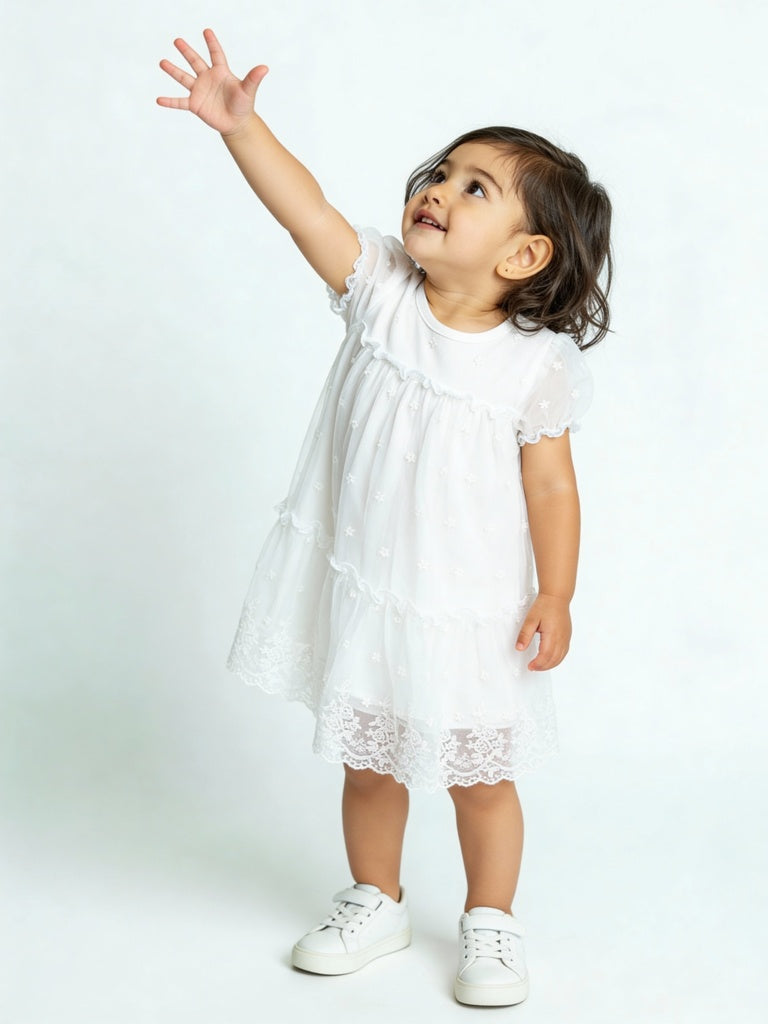 Buy HOP Baby Girls White Lace Detailed Tiered Dress from Westside Buy HOP Baby Girls White Lace Detailed Tiered Dress from Westside