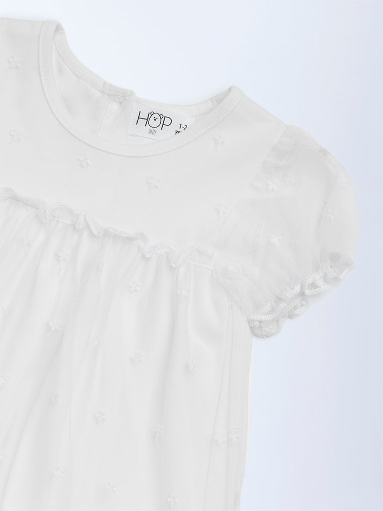 HOP Baby Girls White Lace Detailed Tiered Dress