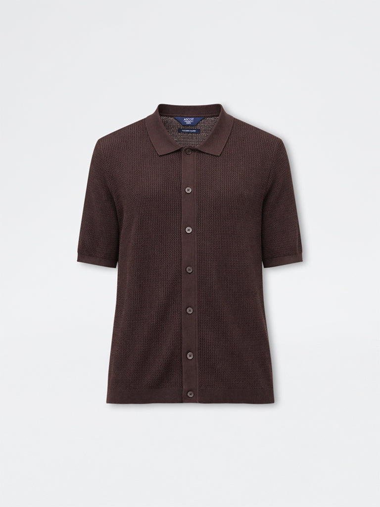 Ascot Brown Knit-Textured Relaxed-Fit Shirt