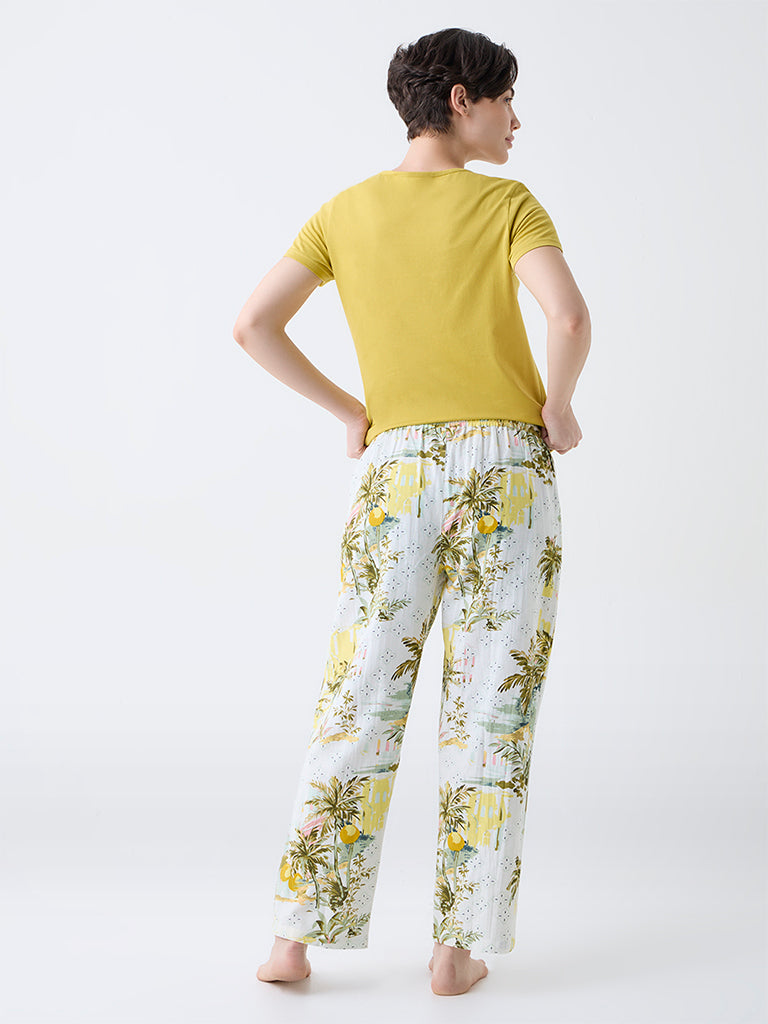 Wunderlove Green Botanical Design High-Rise Lounge Pants
