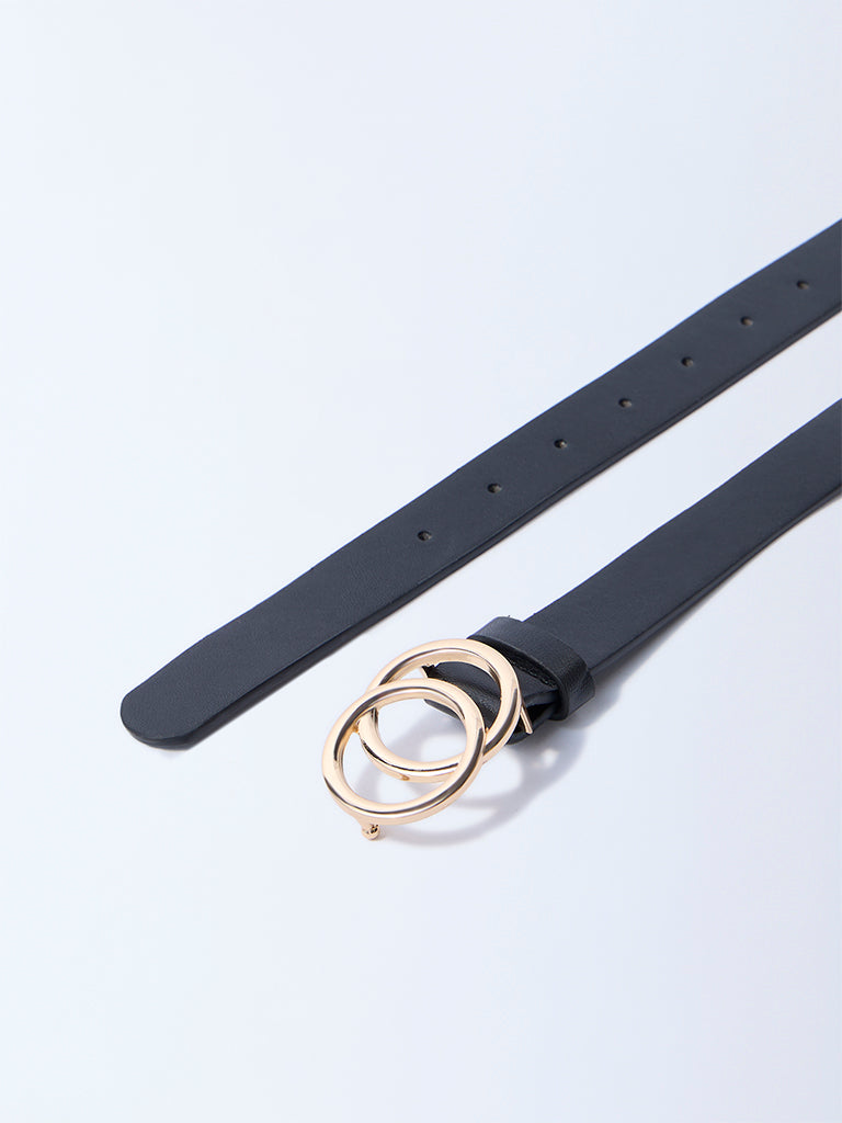 Westside Accessories Black Circular-Buckle Detailed Belt