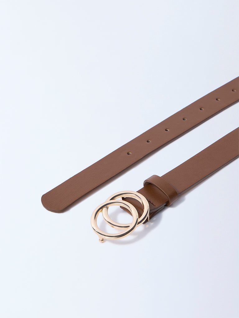 Westside Accessories Brown Circular-Buckle Detailed Belt