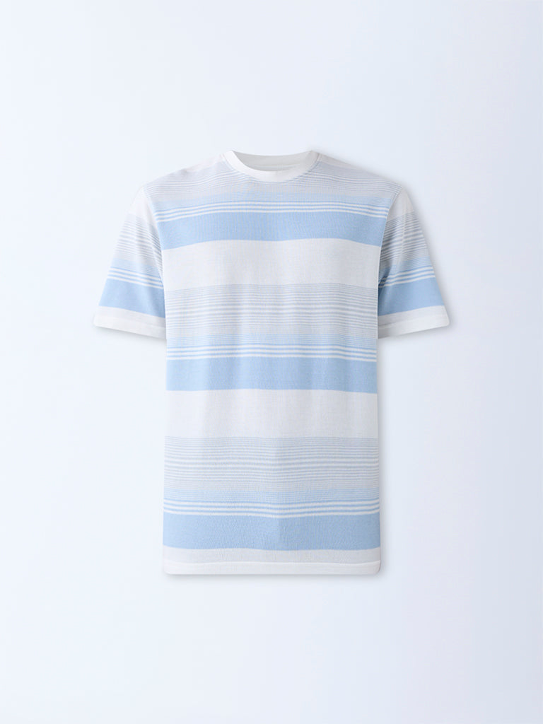 WES Lounge Blue Striped Relaxed-Fit Cotton T-Shirt